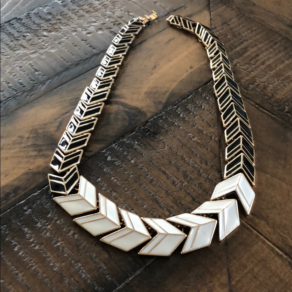 Gold Arrow Necklace with Black and White Enamel